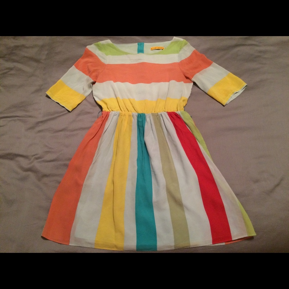 Alice & Olivia Anita silk striped dress